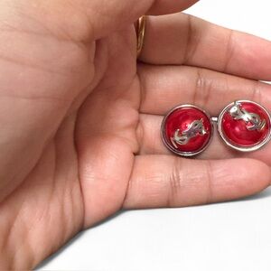 Elegant Red Silver Earrings